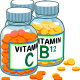 illustration of vitamin C and vitamin B12 bottles